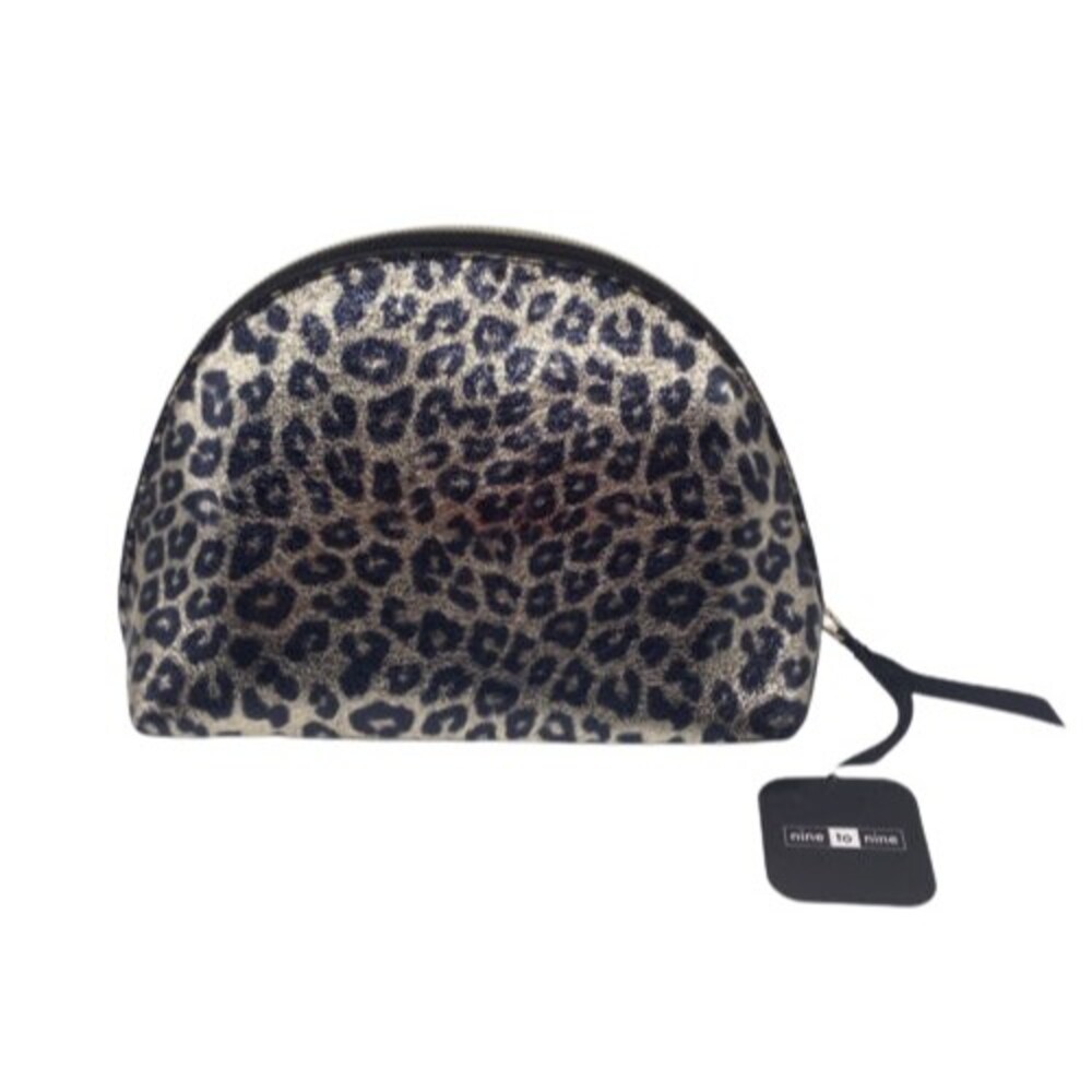 Nine To Nine Travel Gold Cheetah Print Makeup Bag Pouch